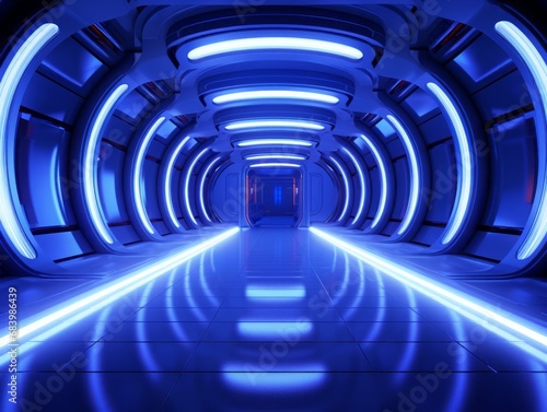 Step into the Future: Unveiling Stunning Design of Blue-Lit Futuristic Corridor Generative AI