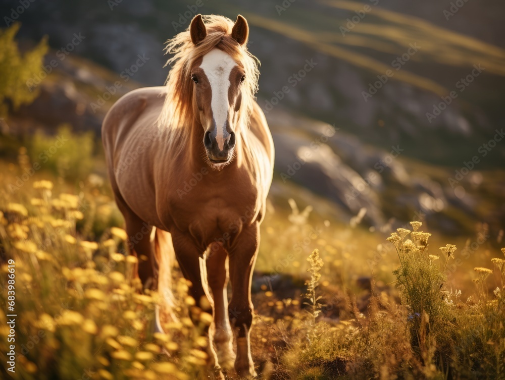 Obraz premium Majestic Equine Splendor: A Horse by Motzinger Mountain in Bratsk Generative AI