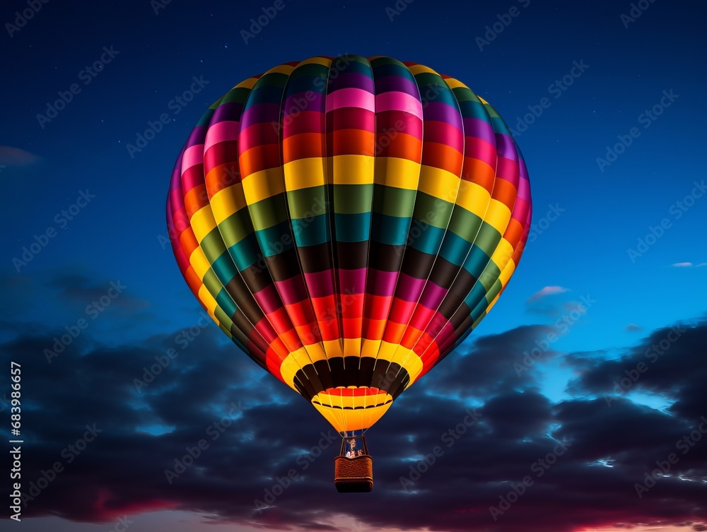 Fototapeta premium Mesmerizing Journey: Explore the Night Sky Aboard a Hot Air Balloon Generative AI