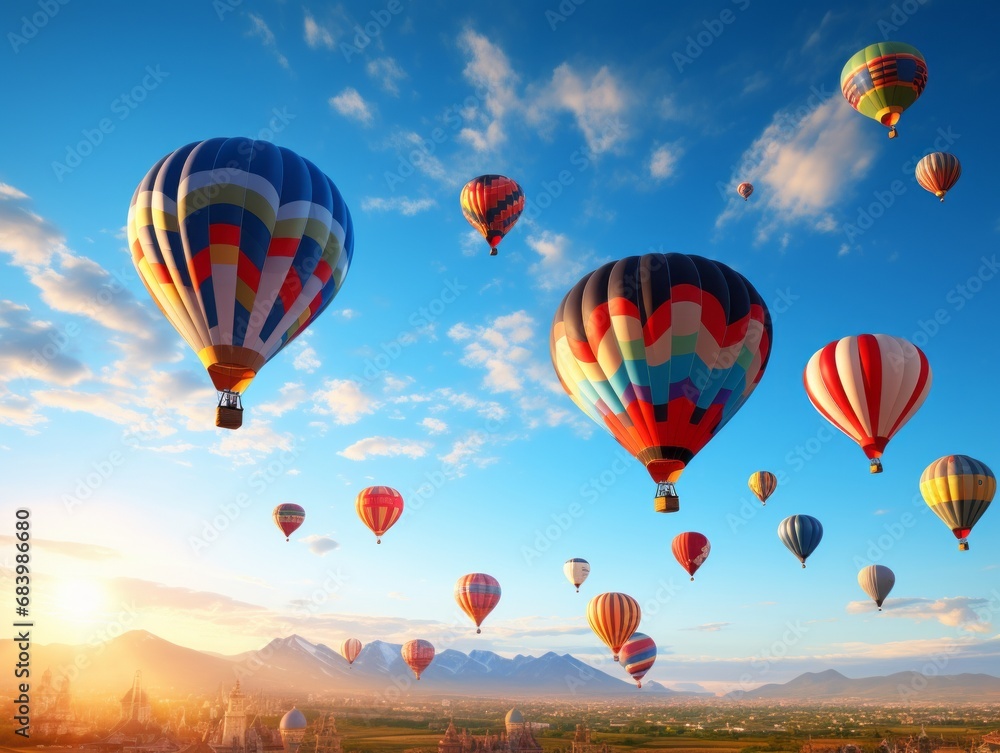 Obraz premium Stunning Display of Colorful Hot Air Balloons Painting the Sky: Unforgettable Experience! Generative AI