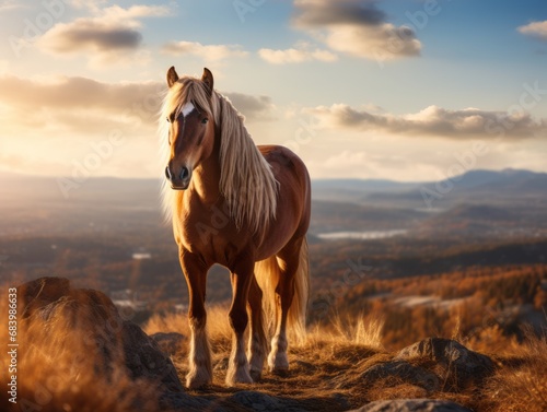 Stunning Equine Majesty  A Horse Amidst the Majestic Motzinger Mountains in Bratsk Generative AI