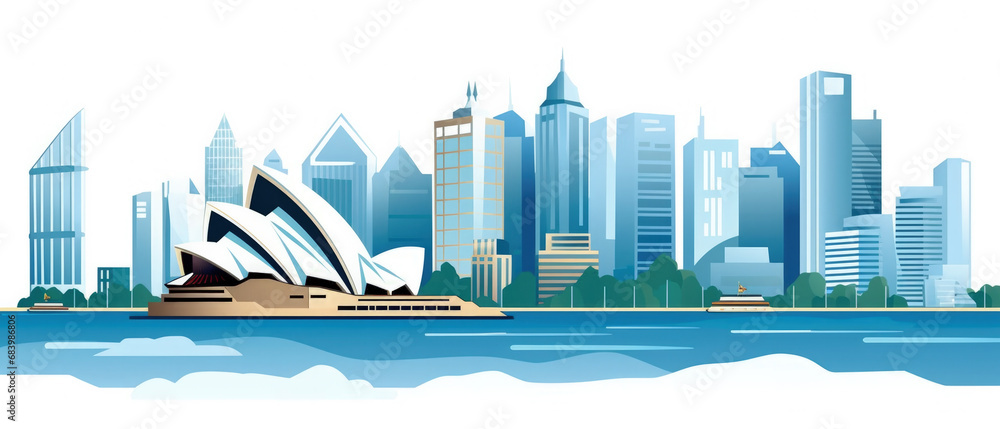Australia Famous Landmarks Skyline Silhouette Style, Colorful, Cityscape, Travel and Tourist Attraction