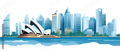 Australia Famous Landmarks Skyline Silhouette Style, Colorful, Cityscape, Travel and Tourist Attraction photo