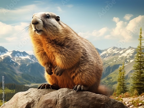 Mesmerizing Moments: A Glimpse into the Life of the Majestic Western Mountain Marmot Generative AI