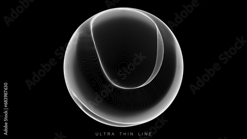 Ultra thin line fluid geometry. Dynamic vector distorted spheres.