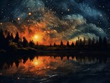 Captivating Dance of Fire and Stars: A Mesmerizing Night Sky Spectacle Generative AI