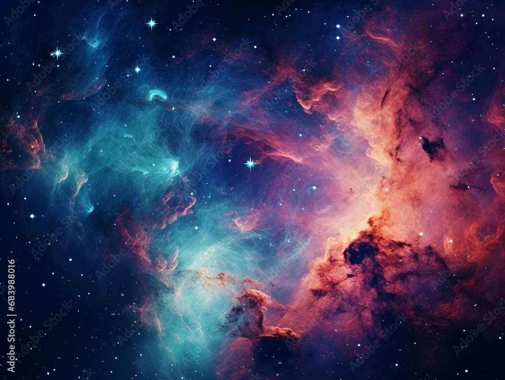 Mesmerizing Interstellar Beauty: An Exquisite Encounter with Orange and Blue Nebula Generative AI