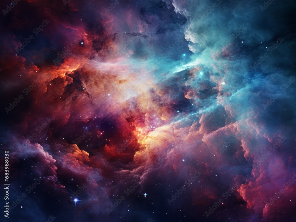Journey Through Cosmic Nebula: An Exploration of Vivid Oranges and Blues Generative AI