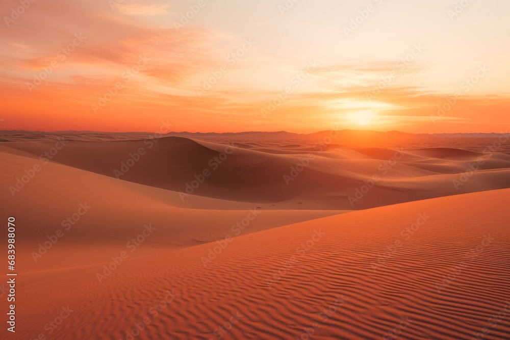 Unveiling a New Day: A Spectacular Sunrise over Majestic Sand Dunes Generative AI