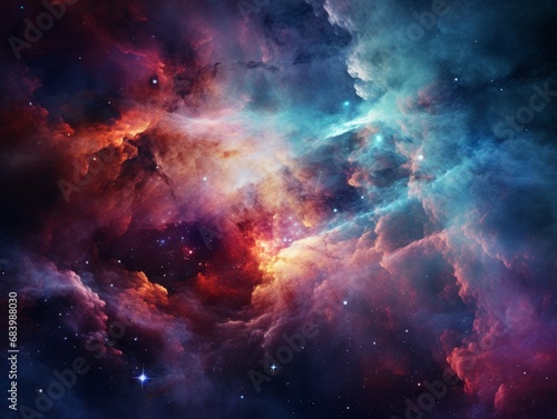 Journey Through Cosmic Nebula: An Exploration of Vivid Oranges and Blues Generative AI © monsifdx