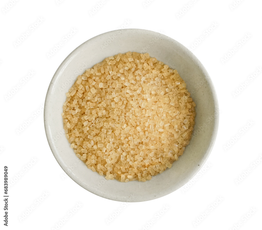Small bowl of raw brown sugar isolated on white Small bowl of raw brown sugar isolated on white