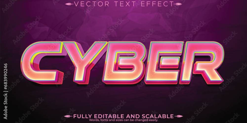 Cyber text effect, editable digital and futuristic customizable font style