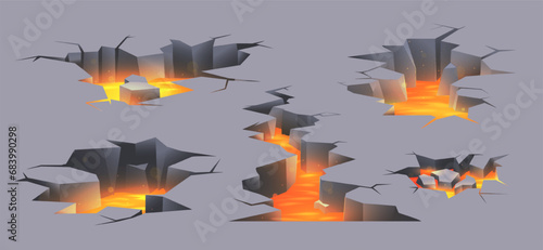 Ground cracks and lava vector set