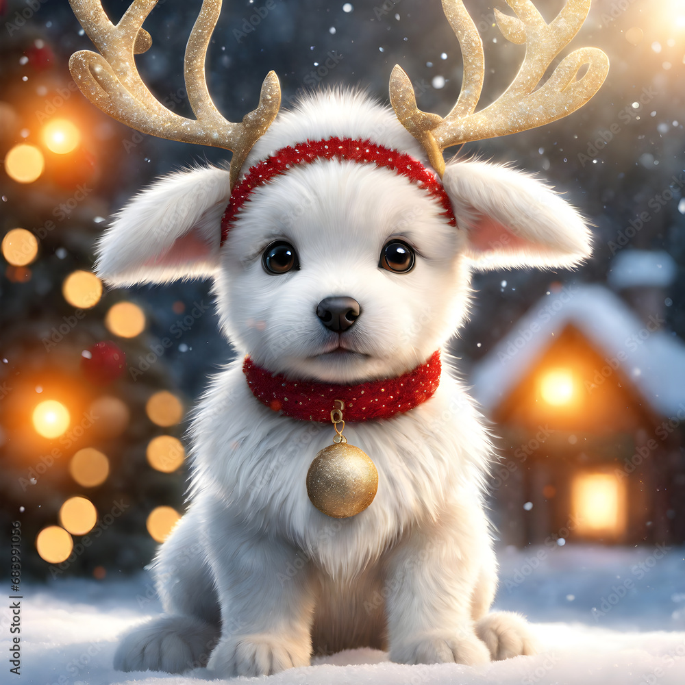 Illustration chiot,chien déguisement pour noël Illustration chiot,chien déguisement pour noël