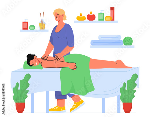 Massagist with client vector concept
