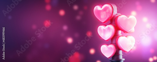 pink traffic light with heart shaped lights, valentine's day theme photo