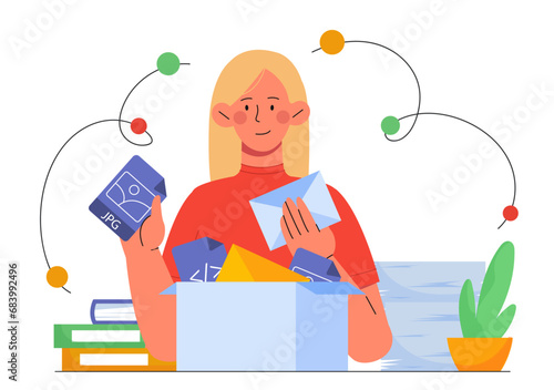 Woman sorts mail vector concept