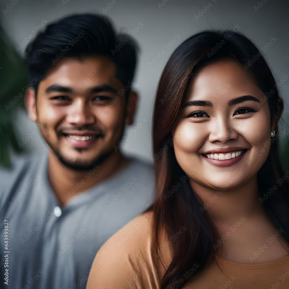 headshot photo of a 20 year old happy smiling filipino man and woman couple, looking into the camera, headshot photo of a 20 year old happy smiling filipino man and woman couple, looking into the camera,