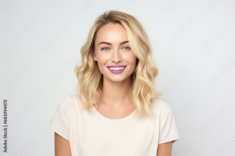 Pretty Fictional Norwegian Lady Smiling. Natural Beauty Isolated on a Plain White Background. Generative AI.