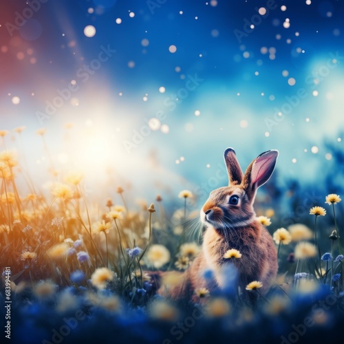 Enchanting Easter Bunny Silhouette Dancing Among Blooming Flowers Generative AI