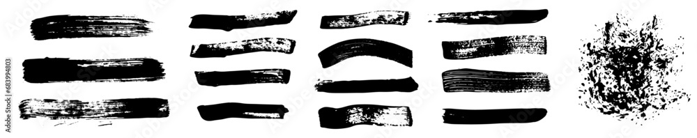 Fototapeta premium Set of artistic brush strokes. Grunge Paintbrush collection. Black on white. Vector