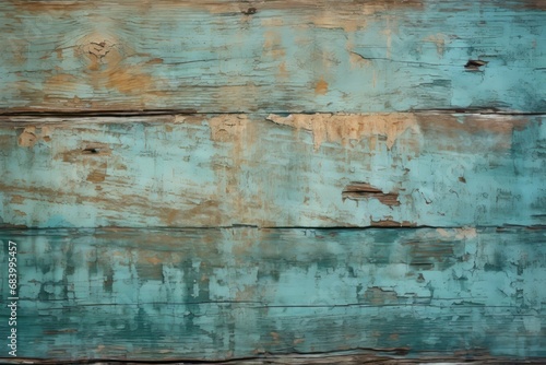 Vintage Charm: Uncover the Allure of Aged Turquoise Paint on Timeless Wooden Planks Generative AI