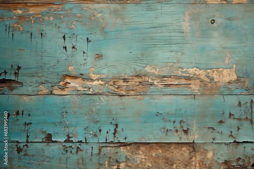 Vintage Charm: Explore the Aesthetics of Weathered Turquoise Paint on Wooden Planks Generative AI