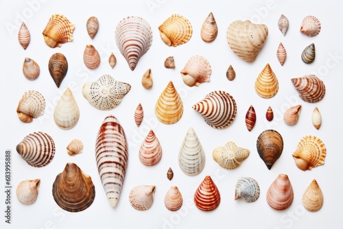 Exquisite Shell Artistry: A Stylish and Unique Perspective on White Backdrop Generative AI
