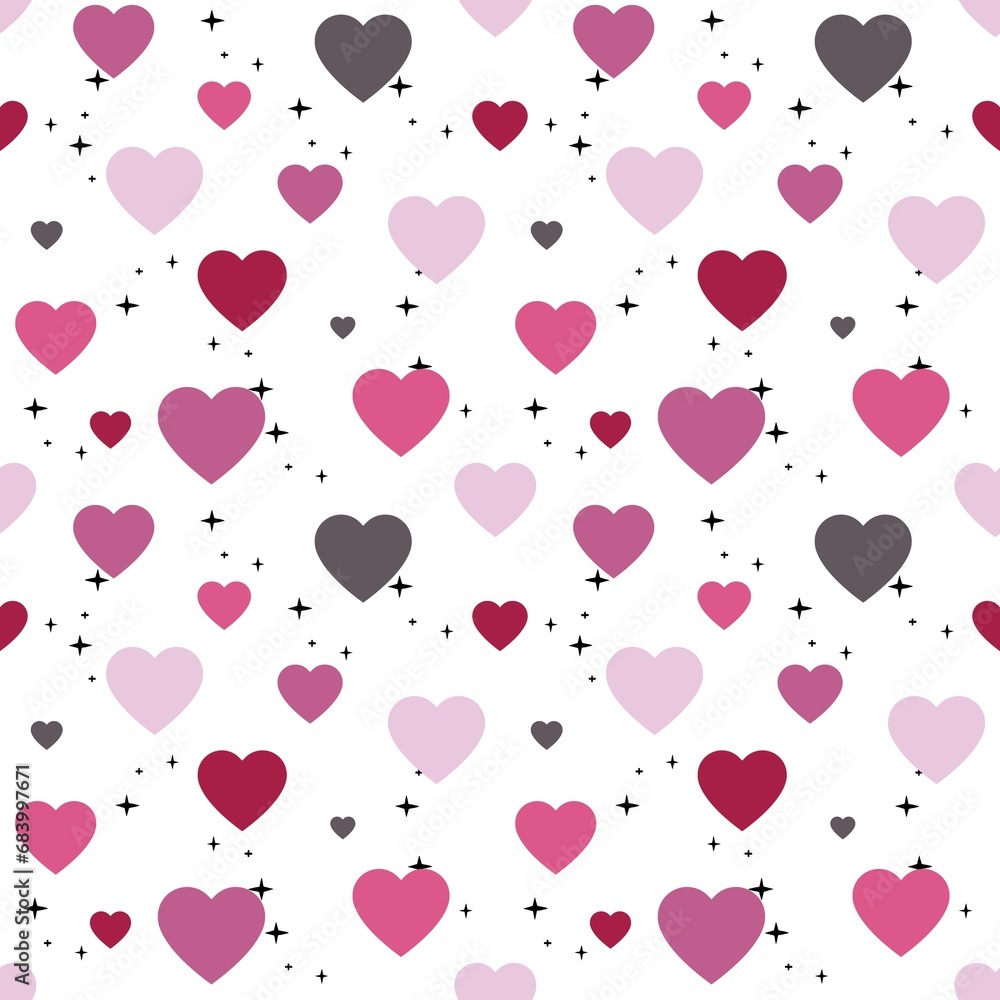 A seamless pattern for Valentine's Day. Cute hearts in pink colors. Tender colors. Digital art