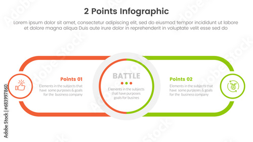 versus or compare and comparison concept for infographic template banner with circle center and round outline rectangle for description with two point list information