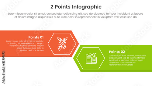 versus or compare and comparison concept for infographic template banner with big rectangle with arrow edge and hexagon with two point list information
