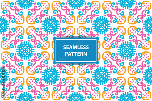oriental pattern. White, blue, orange and pink background with Arabic ornaments. Patterns, backgrounds and wallpapers for your design. Textile ornament. Vector illustration.