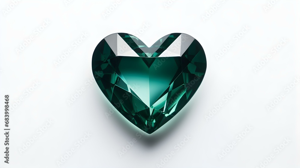 Fototapeta premium Dark Green Crystal Heart on White Background