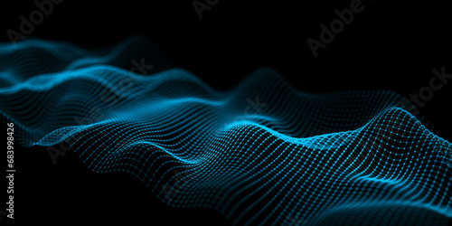 Abstract blue style network wavy texture. The futuristic structure with DNA effect backdrop. Big data visualization. 3D rendering.