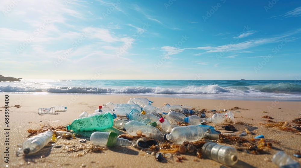A sunny beach covered in microplastics is a reminder of environmental challenges A sunny beach covered in microplastics is a reminder of environmental challenges
