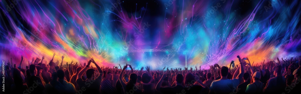Neon colors music festival full of people Neon colors music festival full of people
