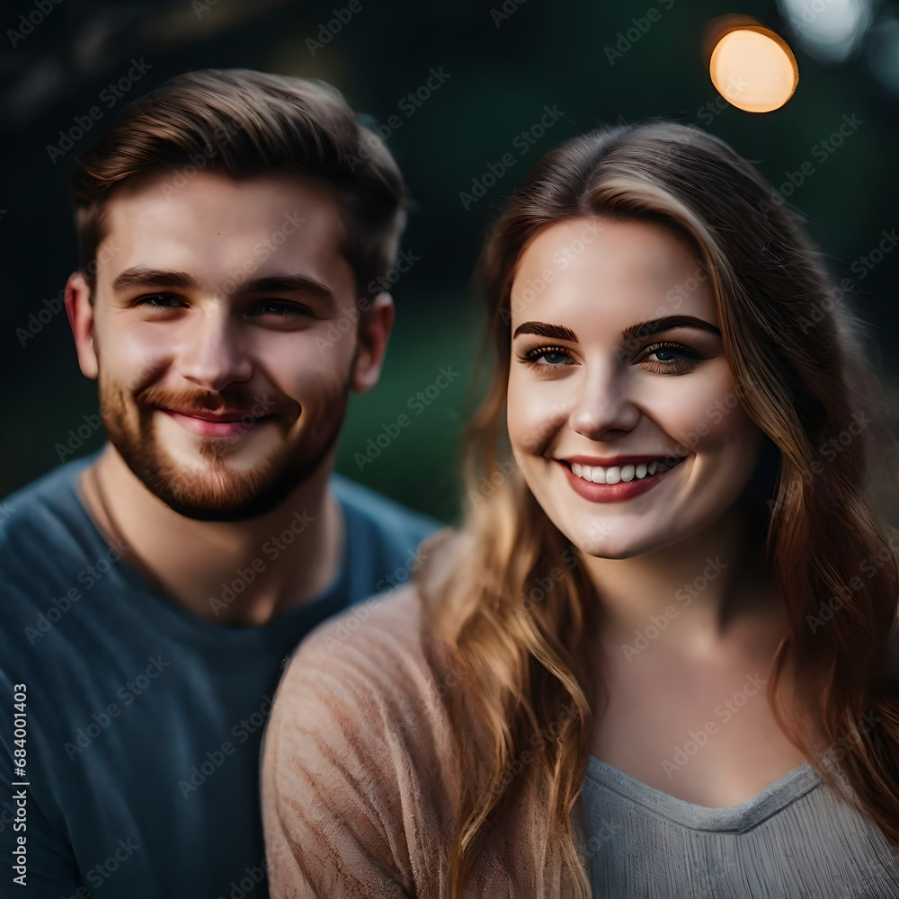 headshot photo of a young white Caucasian couple in love smiling man and woman, looking into the camera. headshot photo of a young white Caucasian couple in love smiling man and woman, looking into the camera.