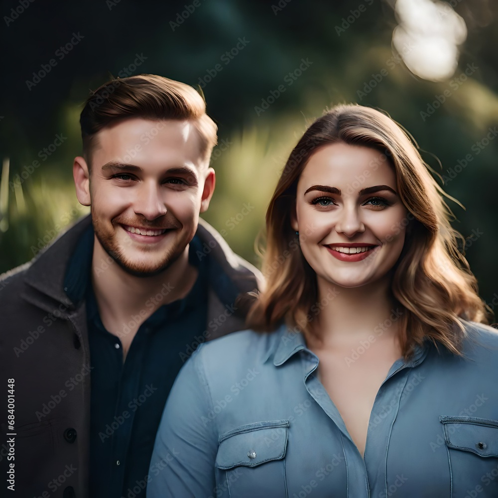 headshot photo of a young white Caucasian couple in love smiling man and woman, looking into the camera. headshot photo of a young white Caucasian couple in love smiling man and woman, looking into the camera.