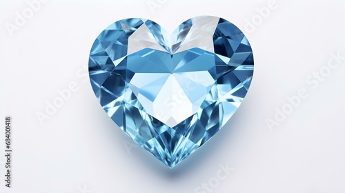 Sky Blue Crystal Heart on White Background