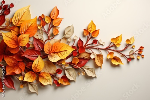 Collection of Colorful Autumn Leaves Adorning a Brick Wall Generative AI