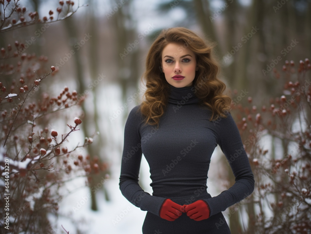 model doing poses in a winter landscape model doing poses in a winter landscape