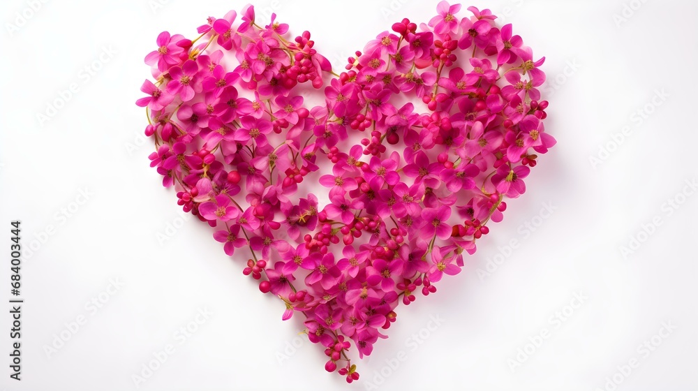 Heart-Shaped Arrangement of Hot Pink Flowers on White Background