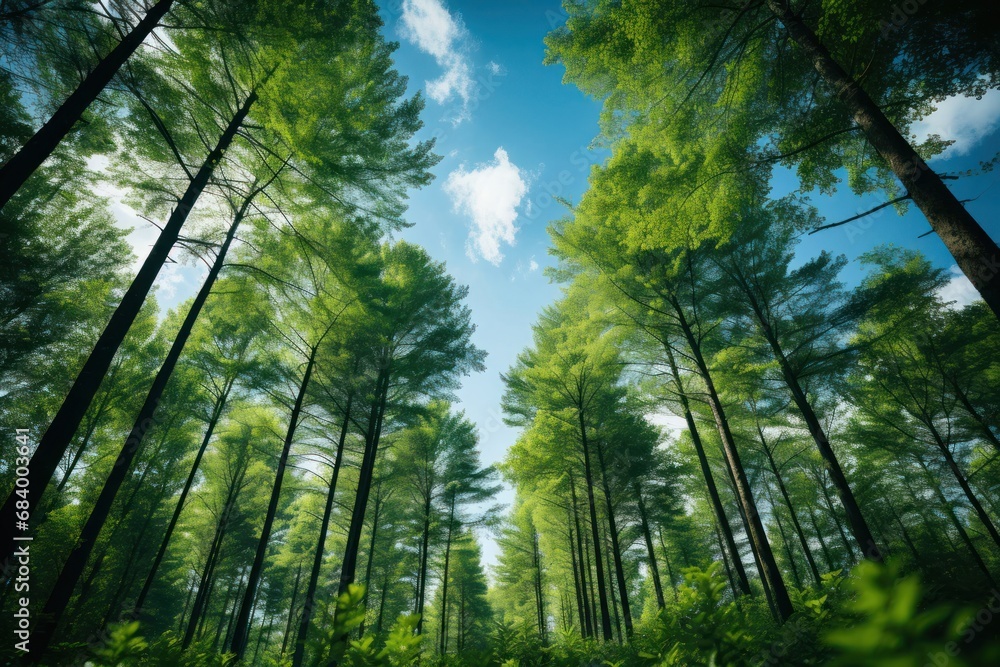Serene Forest with Lush Green Trees and a Tranquil Background Generative AI Serene Forest with Lush Green Trees and a Tranquil Background Generative AI