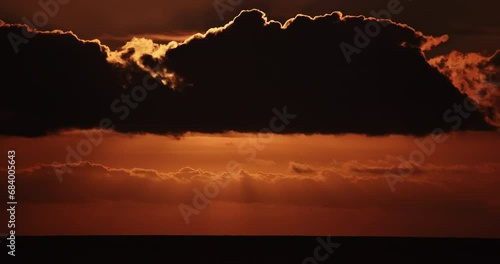 4K sunset dusk twilight sundown timelapse. Atmospheric evening light clouds glow. Radiant afterglow above calm sea panorama