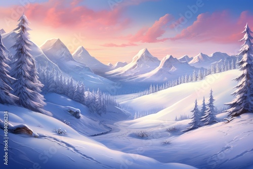 Stunning Winter Wonderland: Captivating Mountain Landscape Unveiled Generative AI