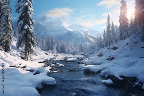Mesmerizing Winter Wonderland: The Alpine Forest's Magical Transformation Generative AI