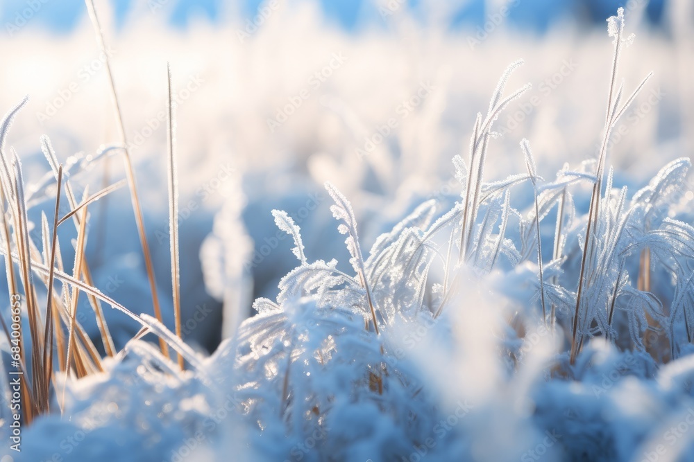 Exquisite Winter Charm: Explore the Enthralling Frost-Adorned Meadow Generative AI