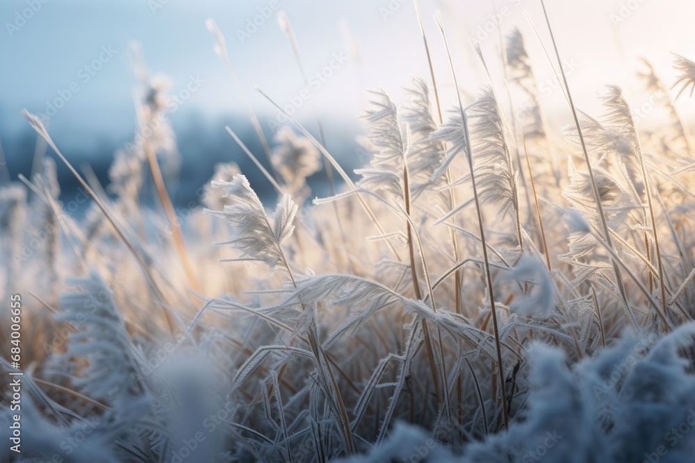 Obraz premium Mesmerizing Frost Kissed Meadow: An Exquisite Display of Nature's Artistry Generative AI