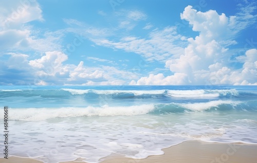 Discover Serenity  Pristine Beach under a Vibrant Blue Sky Generative AI