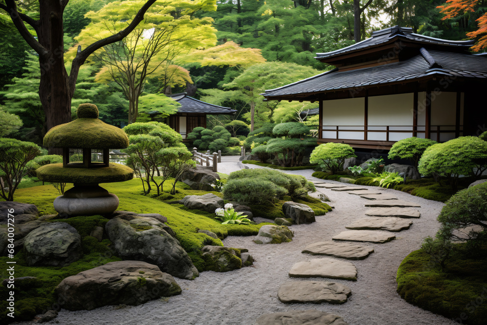 A Serene and Peaceful Zen Garden  A Harmonious Blend of Traditional Japanese Landscaping with Modern Elements